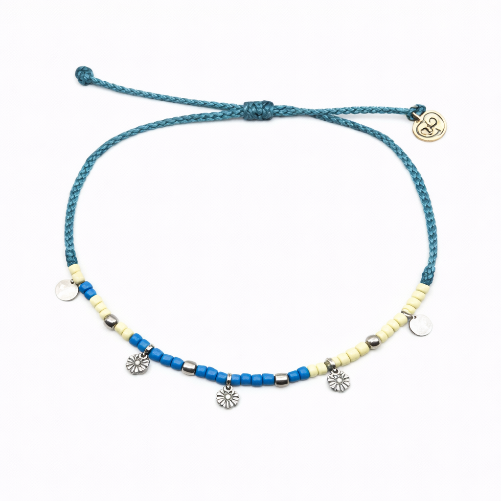Silver Coins Blue Anklet