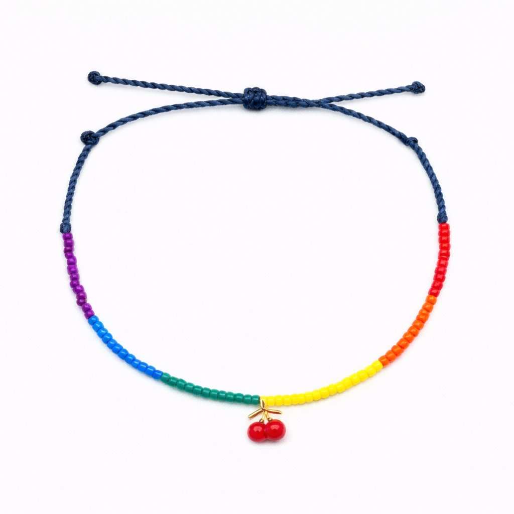 Rainbow Cherry Beaded Anklet